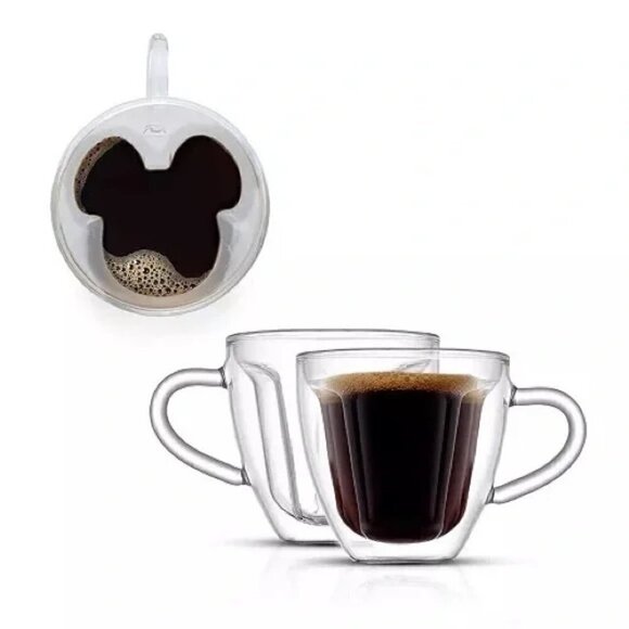 JoyJolt Disney Mickey Mouse Double Wall Espresso Cups - Set of 2 - New Open Box - Picture 1 of 16